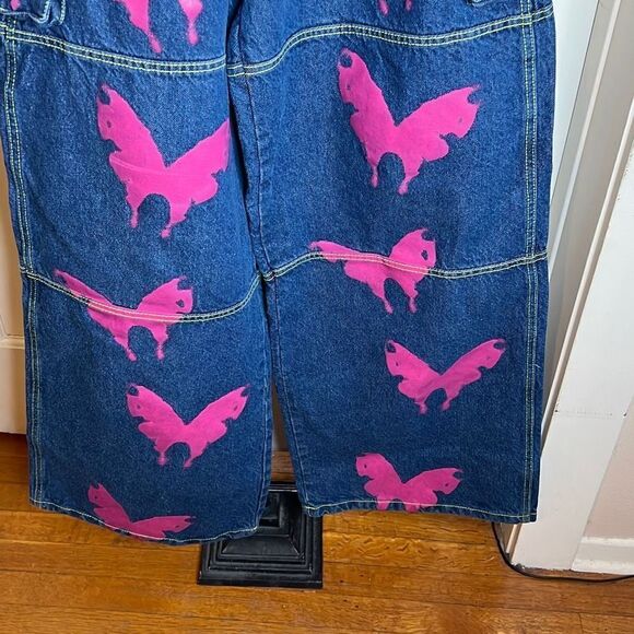 Daisy Street Pink Butterfly Denim Cargo Pants New Size Small - Picture 3 of 6